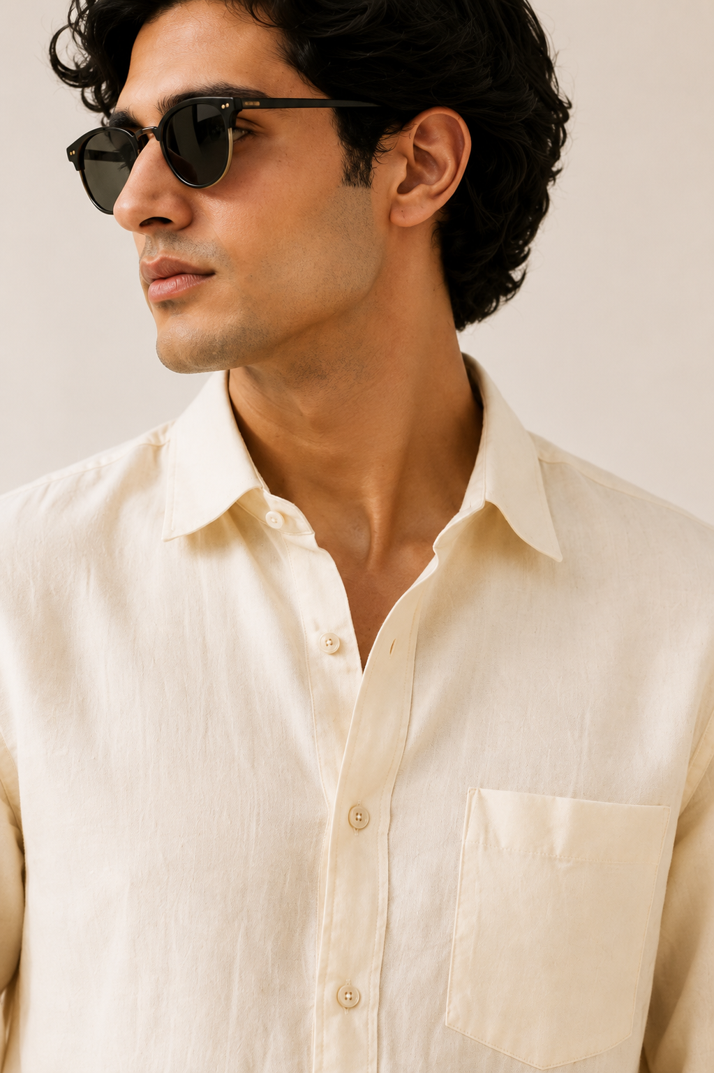 Raciouse Light Beige Linen Shirt