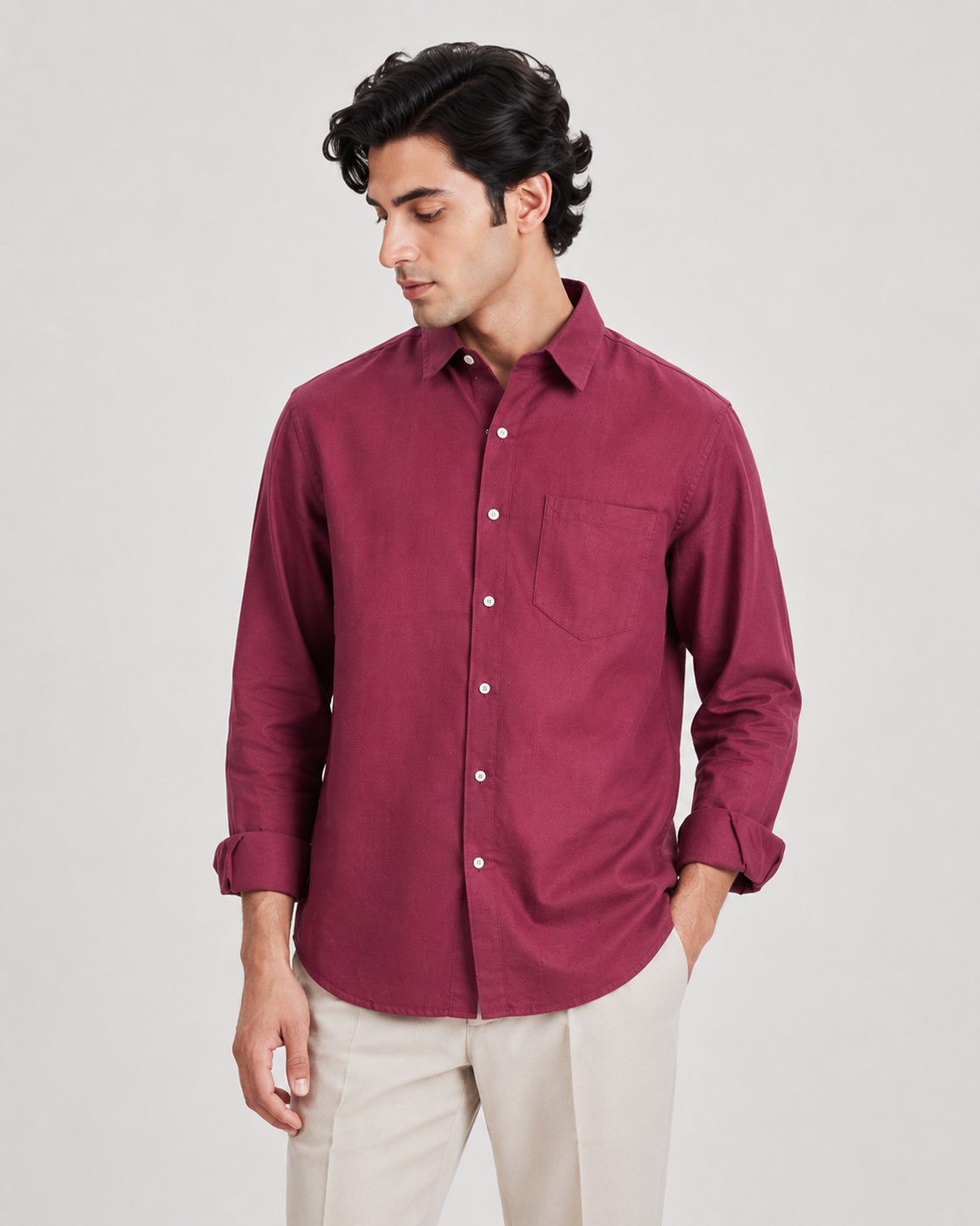 Raciouse Maroon Linen Shirt
