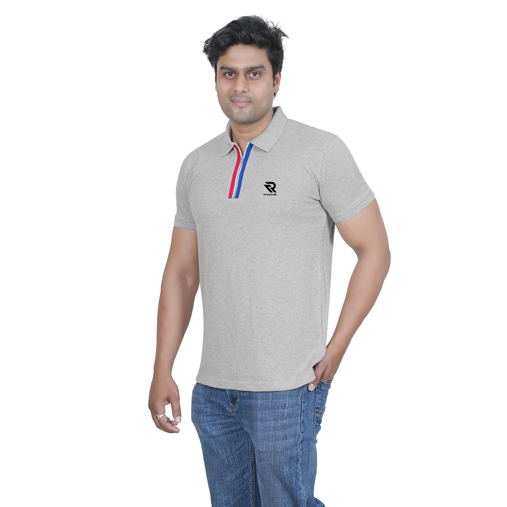 Grey Polo T-shirt with Tricolour Placket - Raciouse Edition