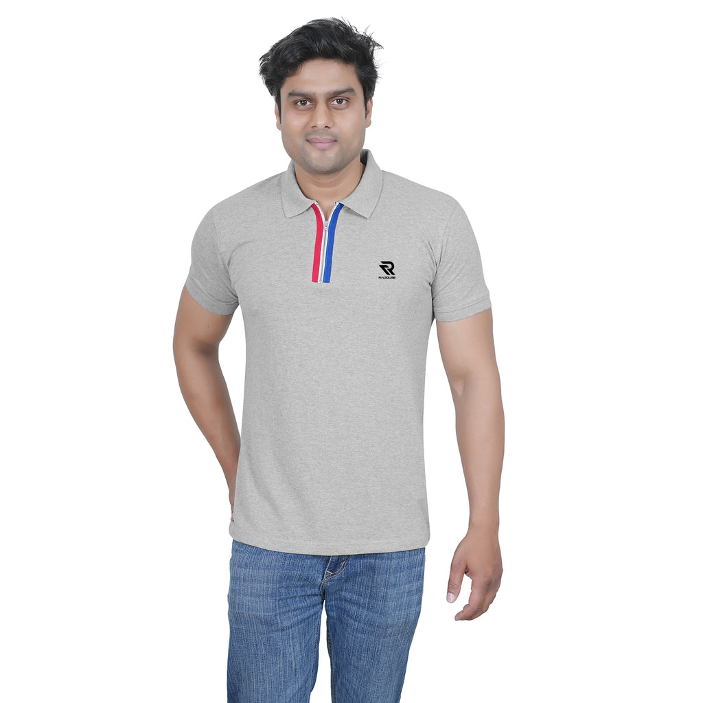 Grey Polo T-shirt with Tricolour Placket - Raciouse Edition